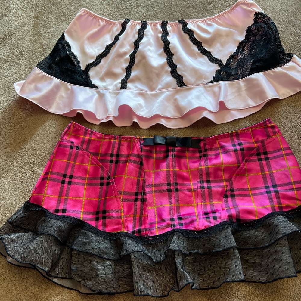 NWOT Jezebel Pink and Black Plaid Skirts